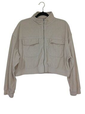 Aerie Beige Cropped Corduroy Zip-Up Jacket With Front Pockets XL Womens